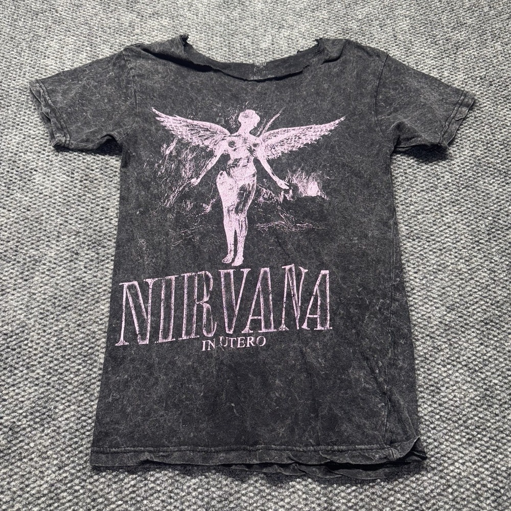 Nirvana In Utero T-shirt Graphic Tee Black Mineral Wash Y2K Grunge S cut Collar